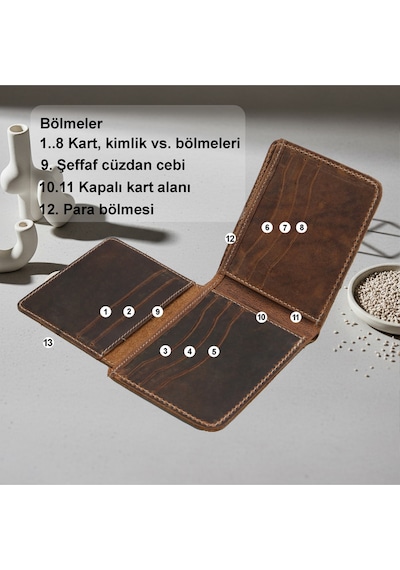 Luqa Leather Hakiki Deri El Yapımı Erkek Cüzdanı Minimalist Tasarım Kartlık Kahverengi Açık Kahverengi