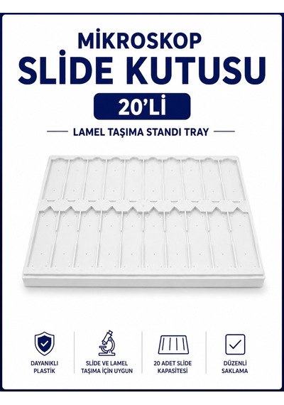 Mikroskop Slide Kutusu 20li-lamel Taşıma Standı Tray-beyaz