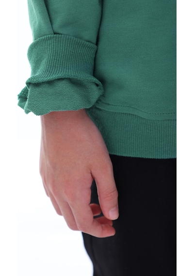 Zuzunga Unisex Basic Düz Yeşil Renk %100 Pamuk Sweatshirt Yeşil1