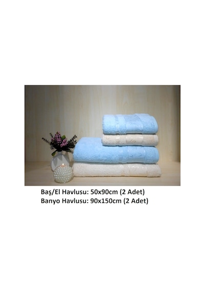 Polo Life 4 Parça Bamboo Hamam Seti Büyük Boy , Banyo Havlu Takımı-krem Turkuaz Krem - Turkuaz