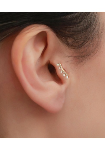 14 Ayar Altın Taşlı Taç Tragus Piercing Sarı Altın