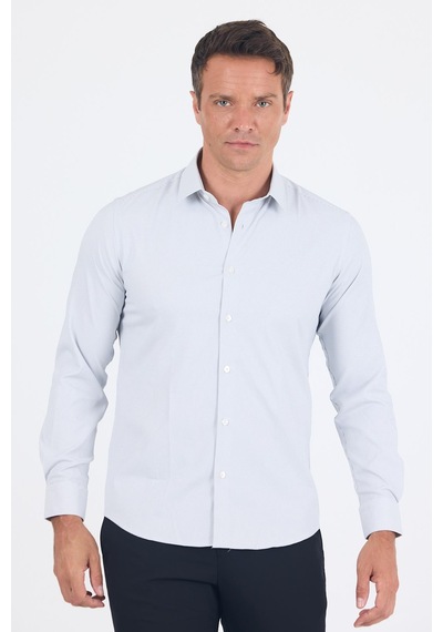 İmza Beyaz Uzun Kol Sert Yaka Cepsiz Easy To Iron Slim Fit Esnek Gömlek 1004250233 Beyaz-mavi