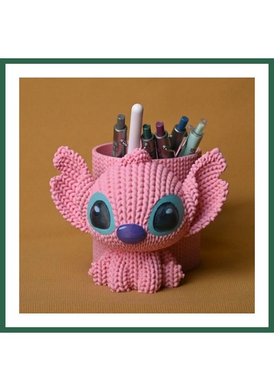 Bezos 3d Baskı Knitted Kalemlik - Sevimli Karakterli Masaüstü Kalem Organizeri-pembe Bzs01