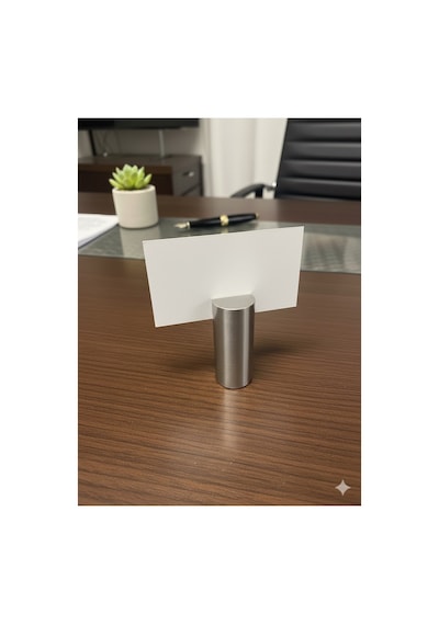 Minimalist Paslanmaz Çelik Kartvizitlik Masa Üstü Silindir Tasarım 60x25 Mm
