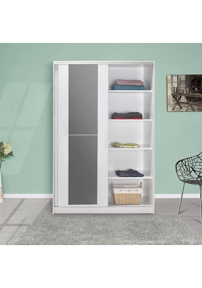 Adoremobilya Sürgü Kapılı Aynalı Gardırop - Beyaz-Beyaz