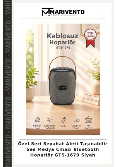 Özel Seri Seyahat Aleti Taşınabilir Ses Medya Cihazı Bluetooth Hoparlör Gts-1679 Siyah