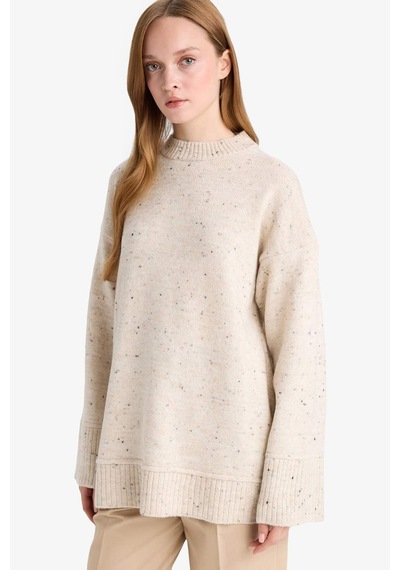 Defacto Loose Fit Bisiklet Yaka Triko Tunik F3242ax25wner99 Ekru