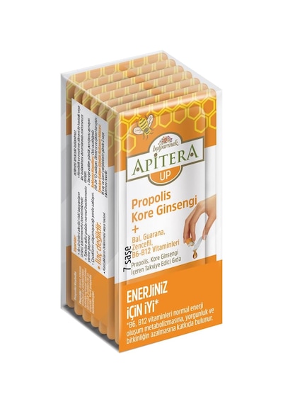 Apitera Up Doğal Bal, B Vitaminleri, Kırmızı Ginseng, Guarana Ve Propolis İçeren Takviye Edici 7'li Saşe