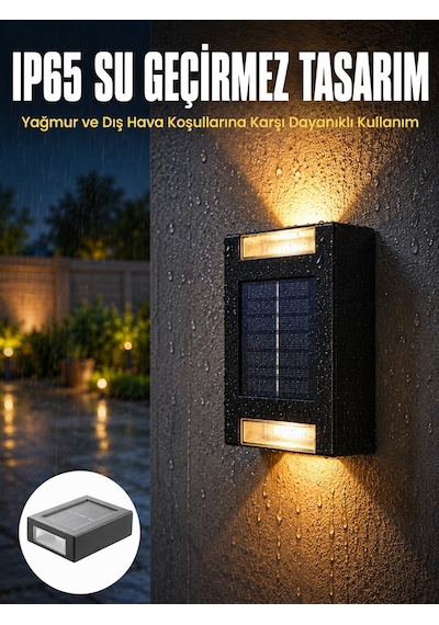 Yeni Model Solar Çift Taraflı Duvar Lambası Dekoratif Duvar Lambası Yeni Nesil Siyah