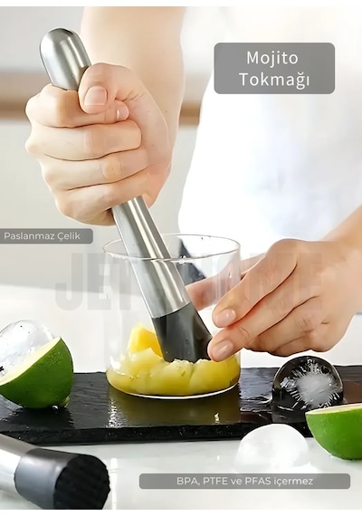 Jet's Home Mojito Tokmağı Barista Buz Ezici Tokmak Meyve Ezici Barmen İçecek Karıştırıcı Paslanmaz 20 Cm
