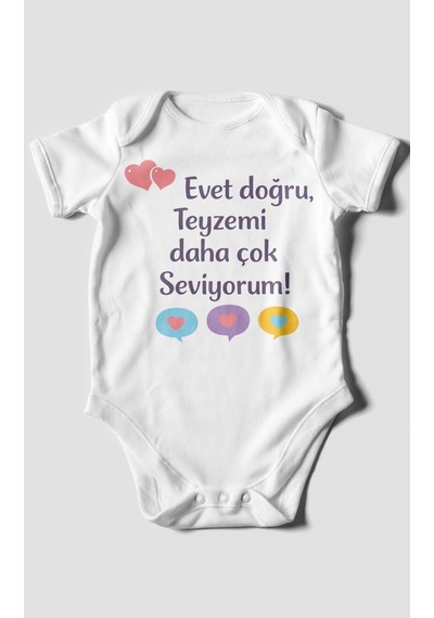 Morivokids Evet Doğru, Teyzemi Daha Çok Seviyorum Kısa Kollu Bebek Body %100 Pamuk Beyaz