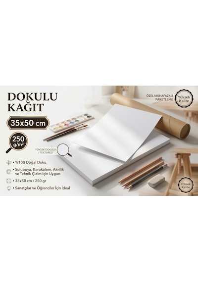 Dokulu Kağıt 35x50 Cm 250 Gr 8 Adet Suluboya, Akrilik, Hobi, Sanat Ve Karakalama İçin Uygun