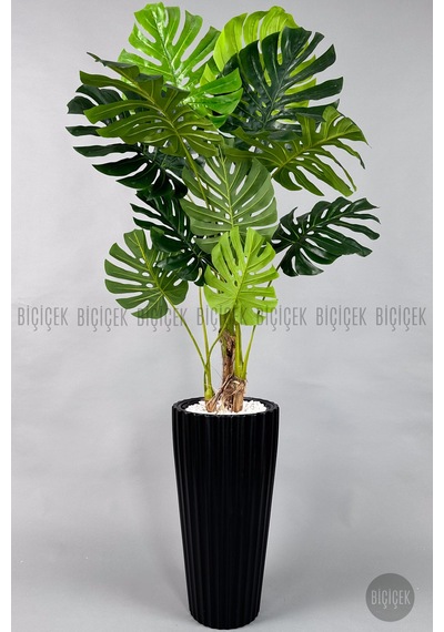 Yapay Monstera Ağacı Deve Tabani 200 Cm Si Yah Li Lyum Saksıda Siyah