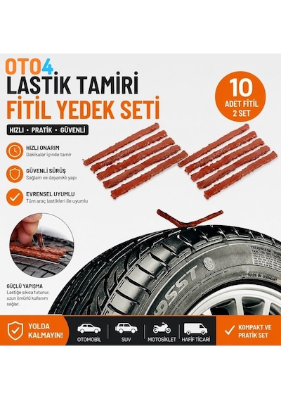 Oto4 10 Adet Lastik Tamir Onarım Fitili Yedek