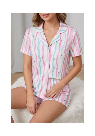 Fit Women Yıldız Ve Kalp Desenli Çizgili Düğmeli Şortlu Pijama Takımı 4606 -çok Renkli Çok Renkli Fit Women Yıldız Ve Kalp Desenli Çizgili Düğmeli Şortlu Pijama Takımı 4606 -çok Renkli Çok Renkli