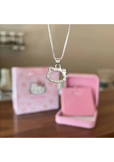 9059265194727 - Hello Kitty Figür Gümüş Renk Bijuteri Kolye Zarif Ve Şık Tasarım Kadın & Çocuklara Özel Hediye Gümüş