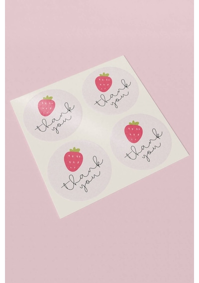 Çilekli Thank You Teşekkür Sticker 3x3cm St2233 Çok Renkli