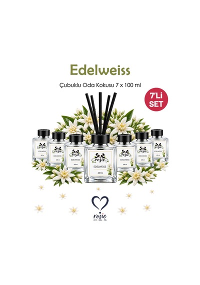 Rosie Edelweiss Çiçeği 7'li Çubuklu Oda Kokusu Seti 7 X 100 Ml Zarif Çiçeksi Dokunuş Çiçek