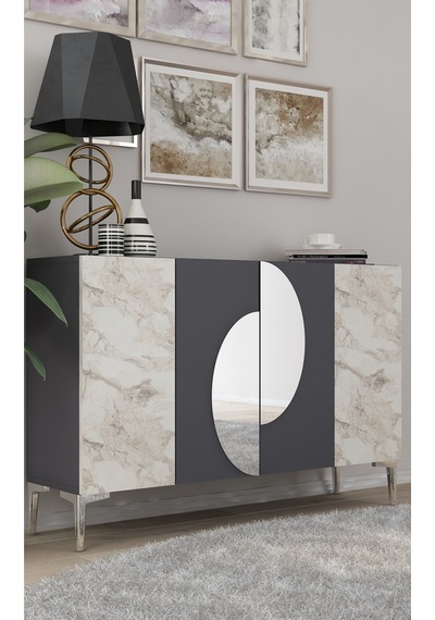 Ka120 Afra Konsol, Çok Amaçlı Dolap, Kahve Köşesi, Tv Sehpası Antrasit-efesmermer-silver Antrasit - Efes Mermer - Sılver Ka120 Afra Konsol, Çok Amaçlı Dolap, Kahve Köşesi, Tv Sehpası Antrasit-efesmermer-silver Antrasit - Efes Mermer - Sılver