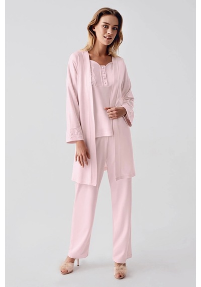 Feminight Freshness 321 Kadın Sabahlıklı Pijama Takımı Pembe