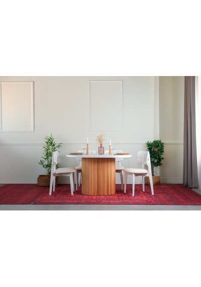 Niyegara İskandinav Natural Ahşap Masa Sandalye Takımı 90x130 Beyaz