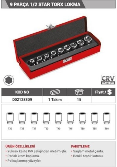 Dht 9 Parça 1/2 Star Torx Lokma D02128309