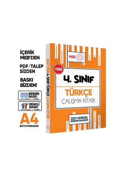 2027 MEB ÖDM İlkokul 4.Sınıf TÜRKÇE Çalışma Kitabı Alıştırmalı/Etkinlikli Soru Bankası BASKI ÜCRETİ
