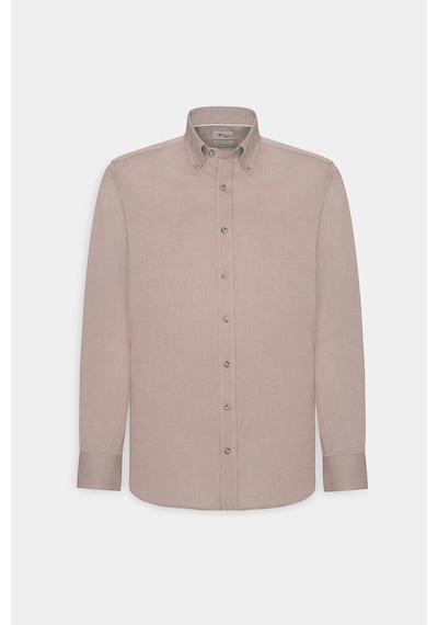 Erkek Vızon Slim Fit Dar Kesim Düğmeli Yaka Pamuklu Oxford Gömlek Vizon