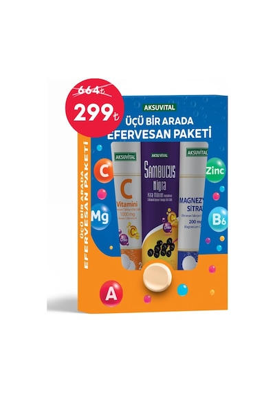 Üçü Bir Arada Efervesan Seti C Vitamini + Sambucus + Magnezyum