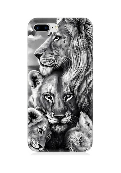 Apple Uyumlu iPhone 7 Plus Siyah Beyaz Aslan Ailesi Desenli Silikon Kılıf