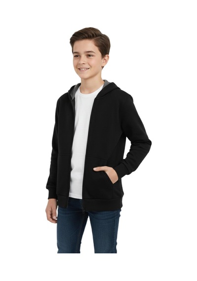 Pandonim Siyah Fermuarlı Kapüşonlu Cepli Kız Erkek Sweatshirt Bgl-st05001 Siyah
