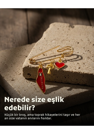 Filistin Haritası Kırmızı Rengi, Fetih Anahtarlığ Ve Kırmızı Kalıbı Üçlü Yaka İğnesi Broş A300057 Kırmızı