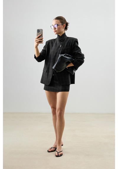 Antioch Kareli Kadın Mini Etek Siyah