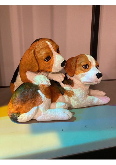 El Boyaması Sevimli Dekoratif İkili Köpek Figürü