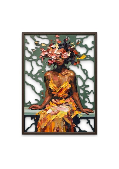Çiçek Saçlı Altın Elbiseli Kadın - Metal Tablo - Dec0387 58 X 80 Cm Çok Renkli