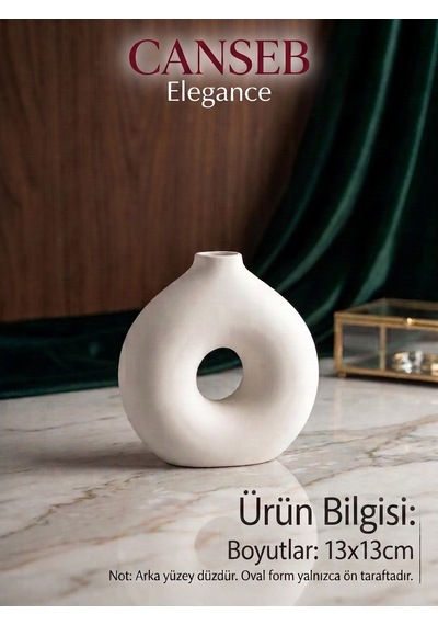Canseb Elegance 13x13cm - Premium -dekoratif Donut Vazo - - El Boyaması İşçilik Beyaz