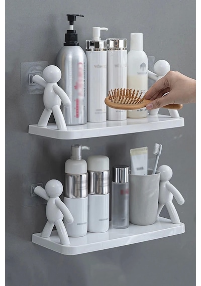 4'lü Kendinden Yapışkanlı Craft Banyo Rafı Baharatlık Mutfak Organizer Duvara Monte Raf Düzenleyici Beyaz