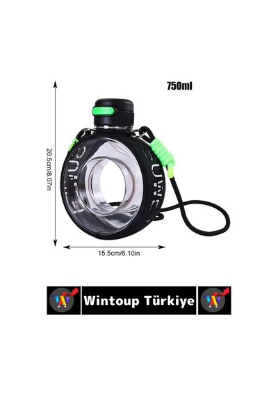 Premium Ergonomik Sızdırmaz Kapak Omuz Askılı Spor Okul Ofis Çok Şık Estetik Su Matarası 750 Ml Çok Renkli