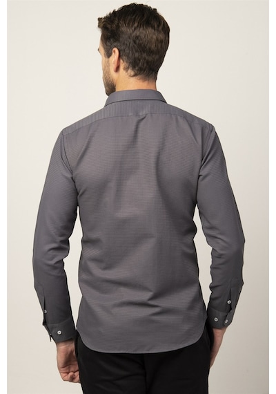 Tudors Modern Fit Uzun Kol Armürlü Kravatlık Erkek Gömlek-26541 Gri