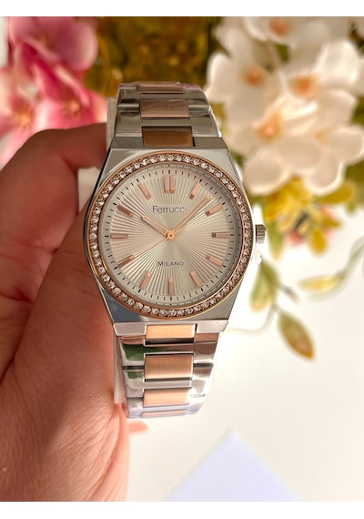 Ferrucci Fc73894 Zirkon Taşlı Şık Çelik Kordon Ve Kasa Kadın Kol Saati Gümüş - Rose Gold