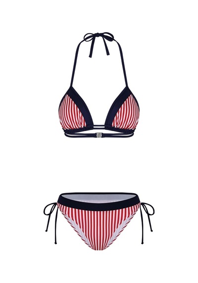 Bonesta Lanao Üçgen Kırmızı Beyaz Çizgili Bikini Takımı Lacivert