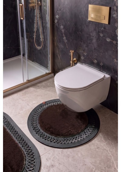 Banyo Paspası Takımı 60x100+60x60 Cm İç Trikot Acı Kahve & Antrasit Gri