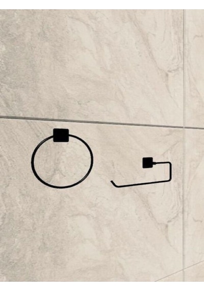 Siyah Yapışkanlı Kare Havluluk Ve Solo Havluluk Seti Banyo Seti Siyah