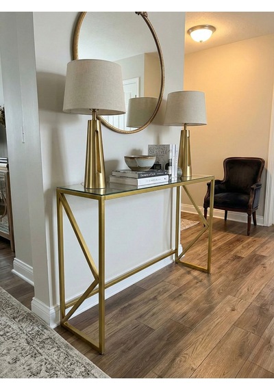 Lumina Modern Antre Dresuarı - 4mm Temperli Camlı Metal Konsol - 100x30 Cm Gold