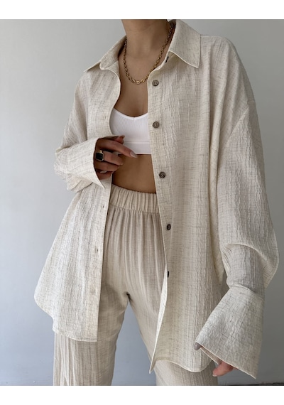 Mai Collection Mai Studios Co. Mai Durres  Oversize Kadın Gömlek Bej