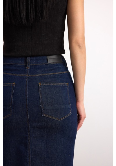 50286 73604 Kadın Regular Fıt Mıdı Denim Etek 50286-73604 Mavı