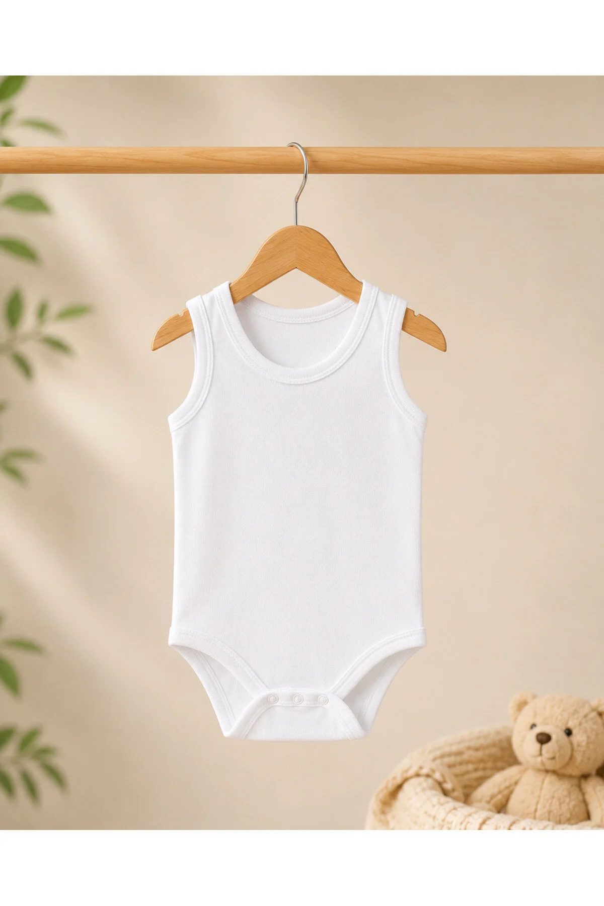 Mini Boncuk 5 Li %100 Pamuk Unisex Bebek Atlet Body Seti Beyaz