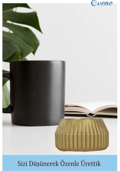 Eskitme Mumluk Şamdan Tealight Mum Uyumlu Çizgili Model - Altın