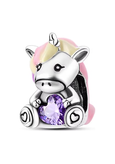 Fubena Mor Taşlı Unicorn Charm Gümüş