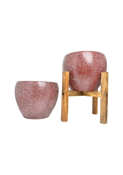 Bitki Tasarımı Ev Dekorasyon Bordo Granit Toprak Saksı Saksılık Salon Çiçeklik İkili Set Ayaksız - 4 Ayaklı- 15 CM